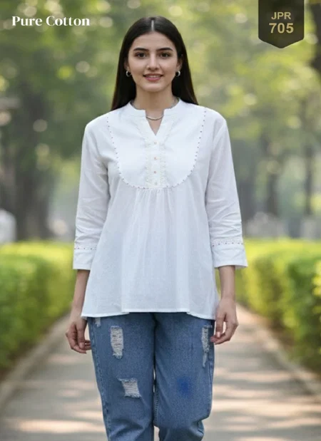 Tew Prisha Pure Cambric Cotton Jaipur Printed Tops Wholesale Clothing Distributors In India